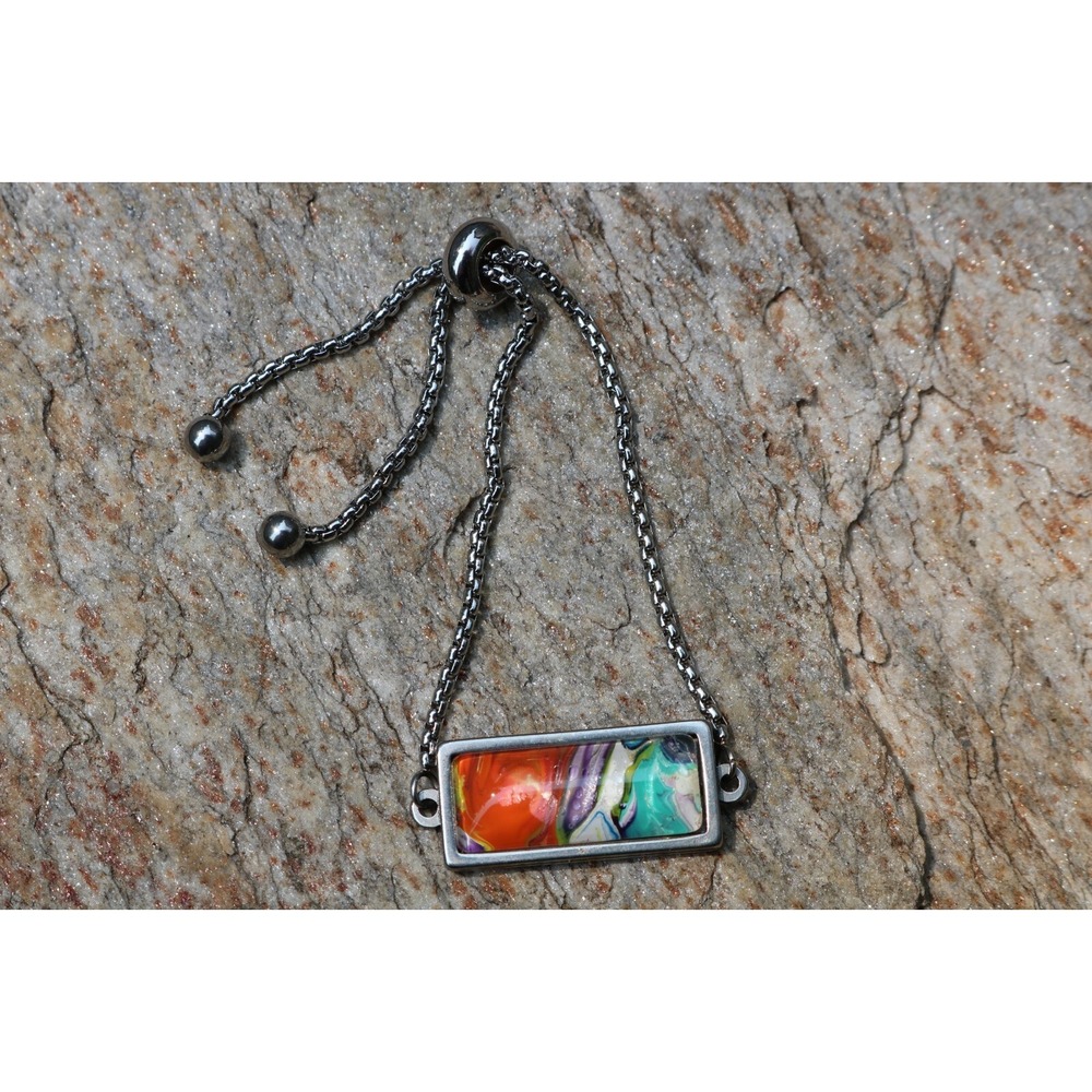 Handmade Slider Bracelet-Paint Drips-Stainless Steel-Glass-Adjustable